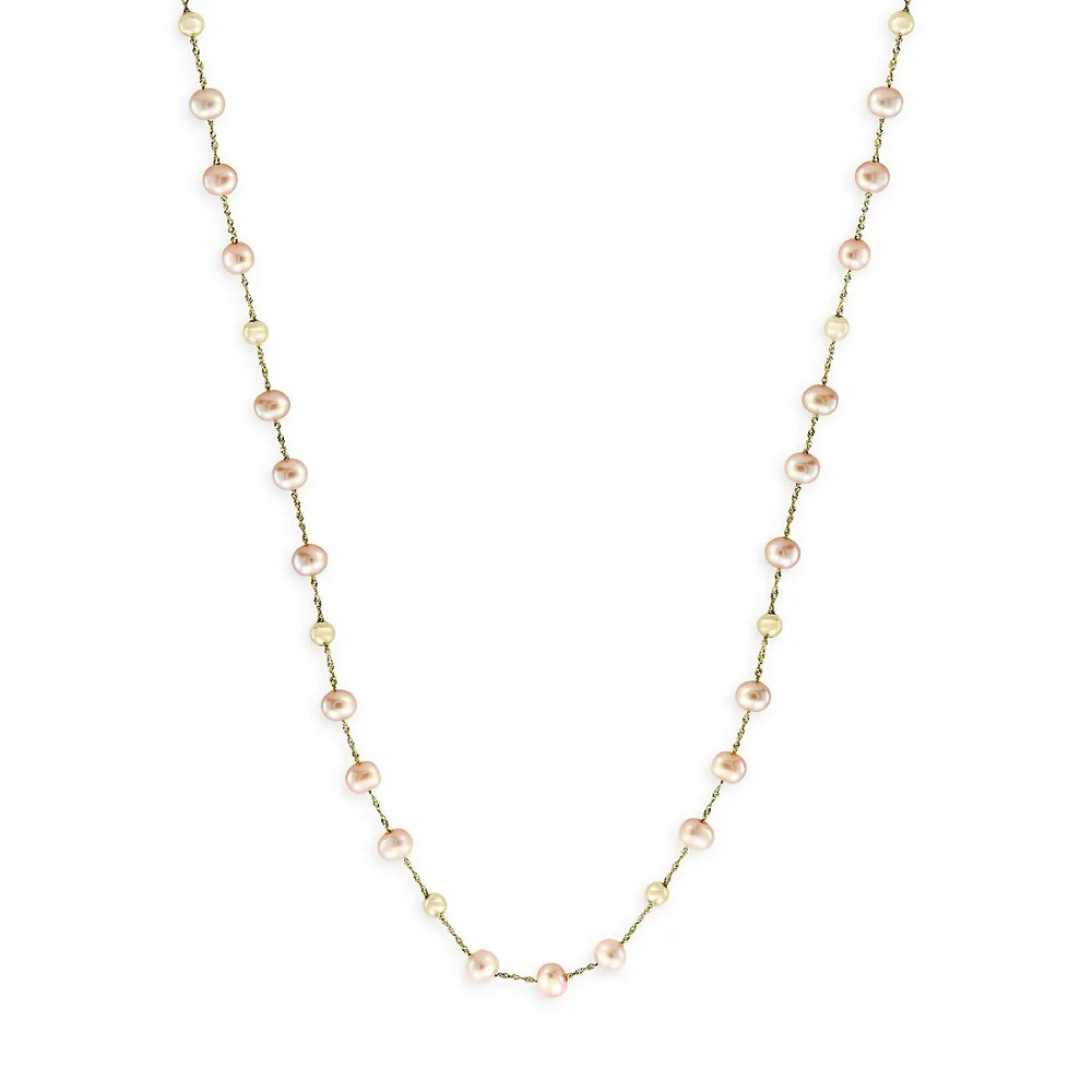 14K Yellow Gold & 4.5MM Pink Freshwater Pearl Station Necklace