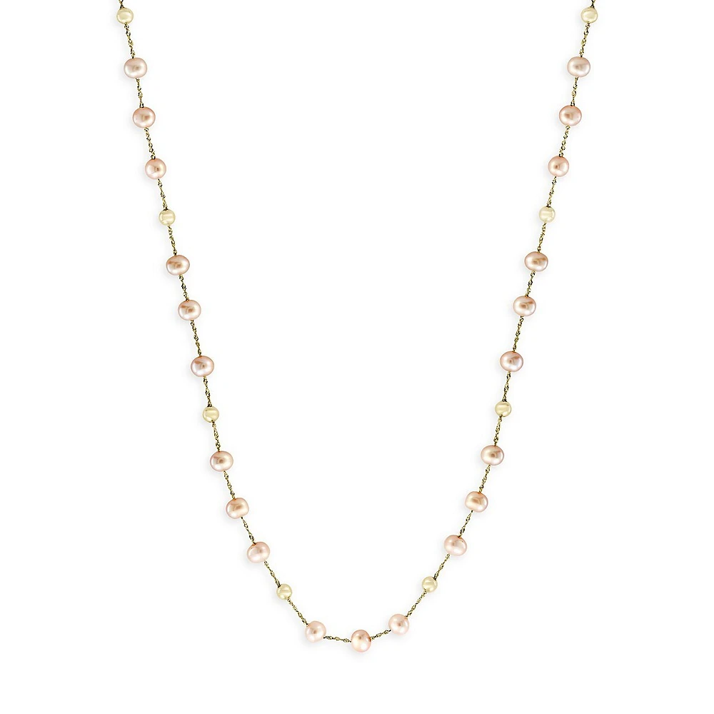 14K Yellow Gold & 4.5MM Pink Freshwater Pearl Station Necklace