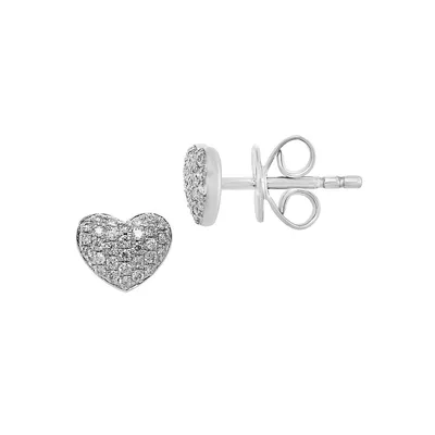 Sterling Silver & 0.18 C.T. T.W. Diamond Heart Stud Earrings