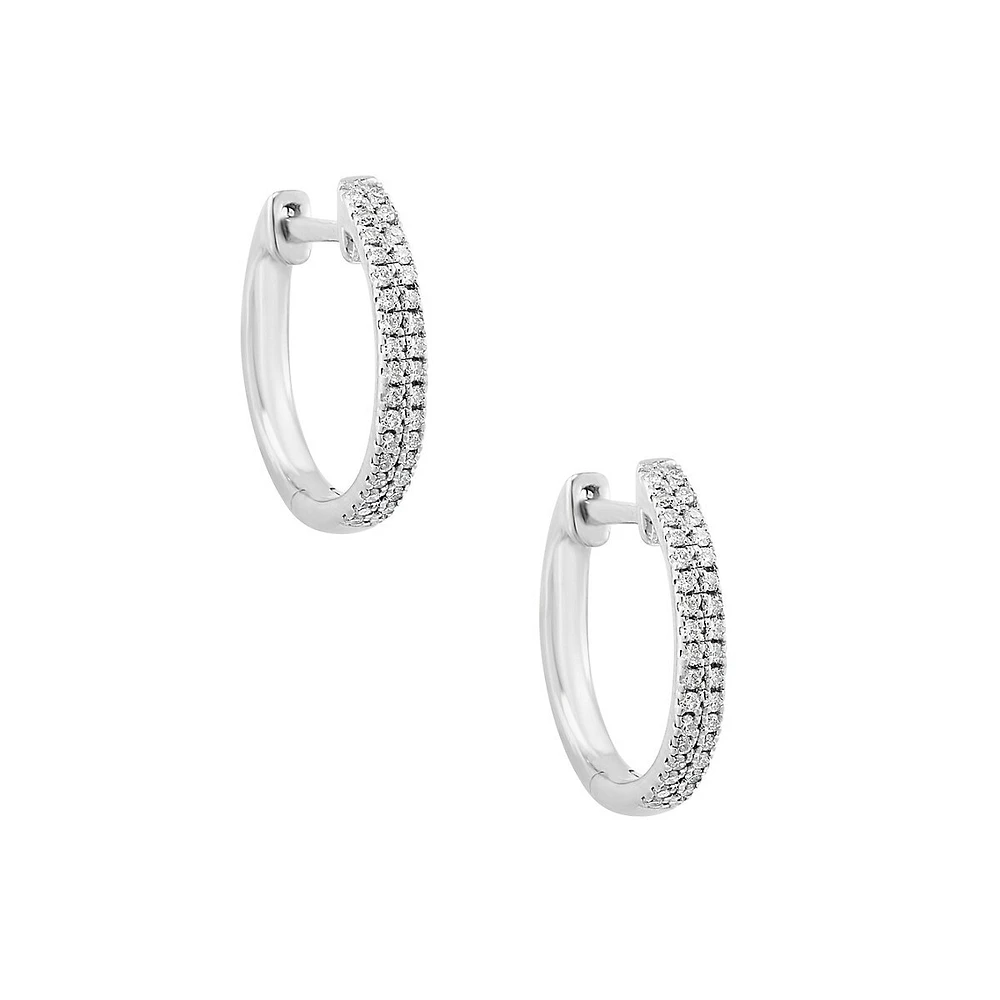 Sterling Silver & 0.19 CT. T.W. Diamond Hoop Earrings