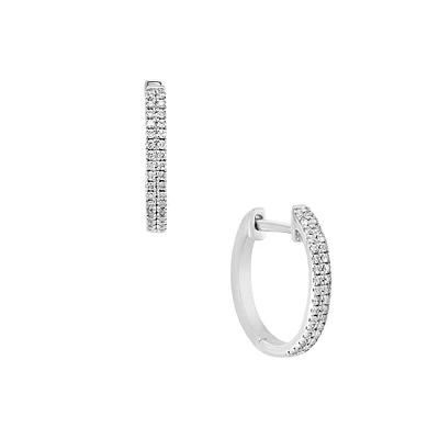 Sterling Silver & 0.19 CT. T.W. Diamond Hoop Earrings