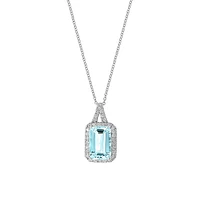 Collier en or blanc 14 ct avec pendentif à aigue-marine et à diamants de 0,39 ct (PT)