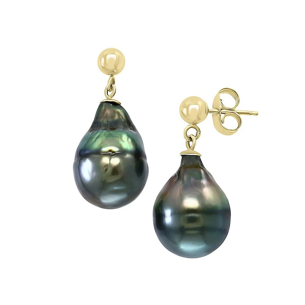 14K Yellow Gold & Tahitian Pearl Drop Earrings