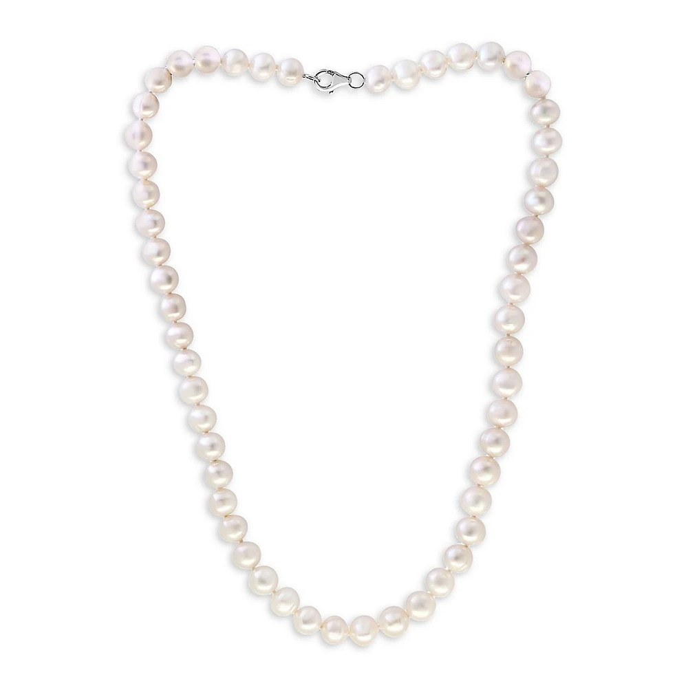 Sterling Silver & 7-8MM Semi-Round Freshwater Pearl Necklace