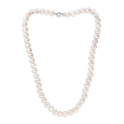 Sterling Silver & 7-8MM Semi-Round Freshwater Pearl Necklace