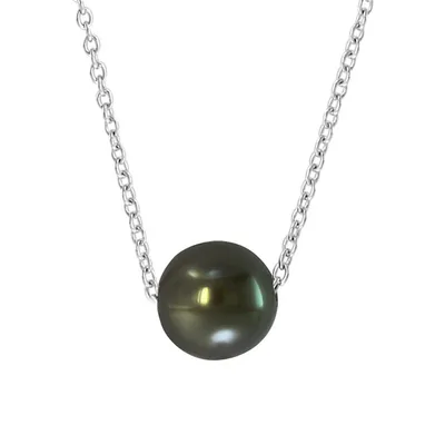 8MM Tahitian Pearl and Sterling Silver Pendant Necklace