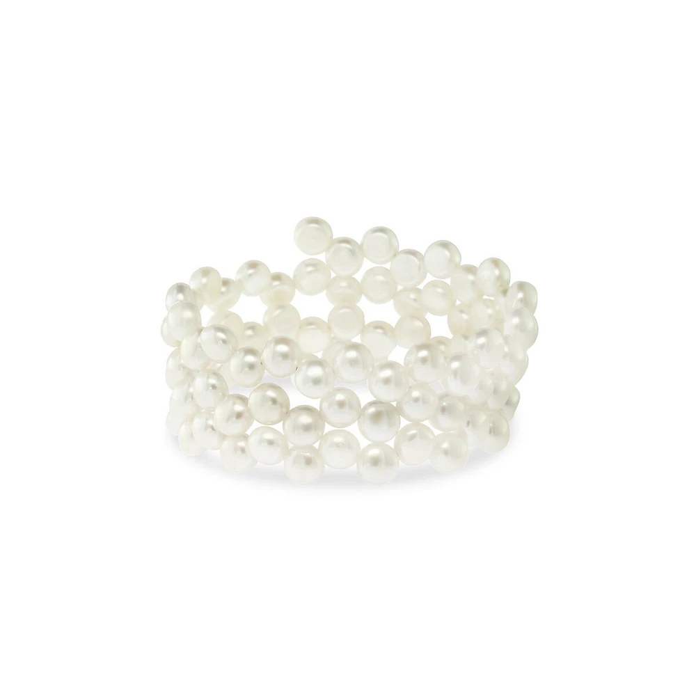 6-7MM Freshwater Button Pearl Cluster Bangle Bracelet