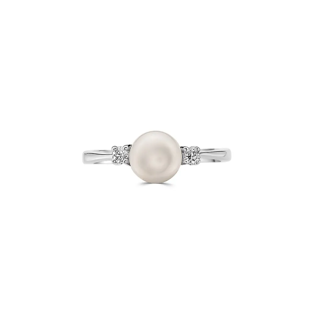 Sterling Silver, 6MM Freshwater Pearl & 0.11 CT. T.W. Diamond Ring