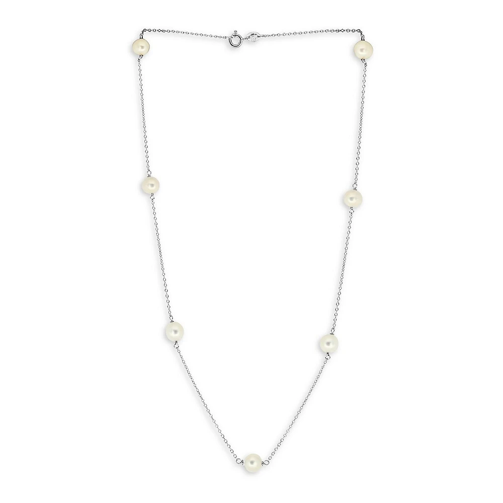 Sterling Silver & 7MM Freshwater Pearl Station Necklace