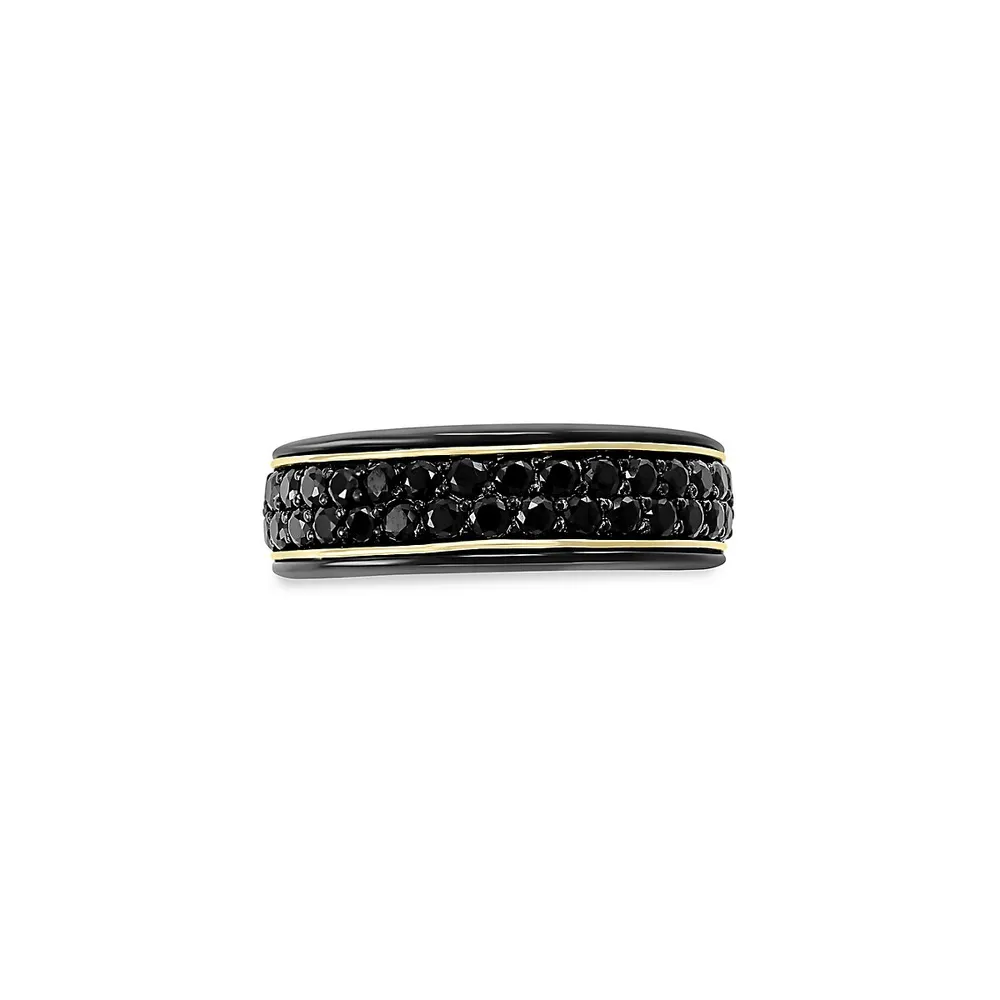 Men's 18K Yellow Gold, Sterling Silver, Black Rhodium and Black Spinel Ring