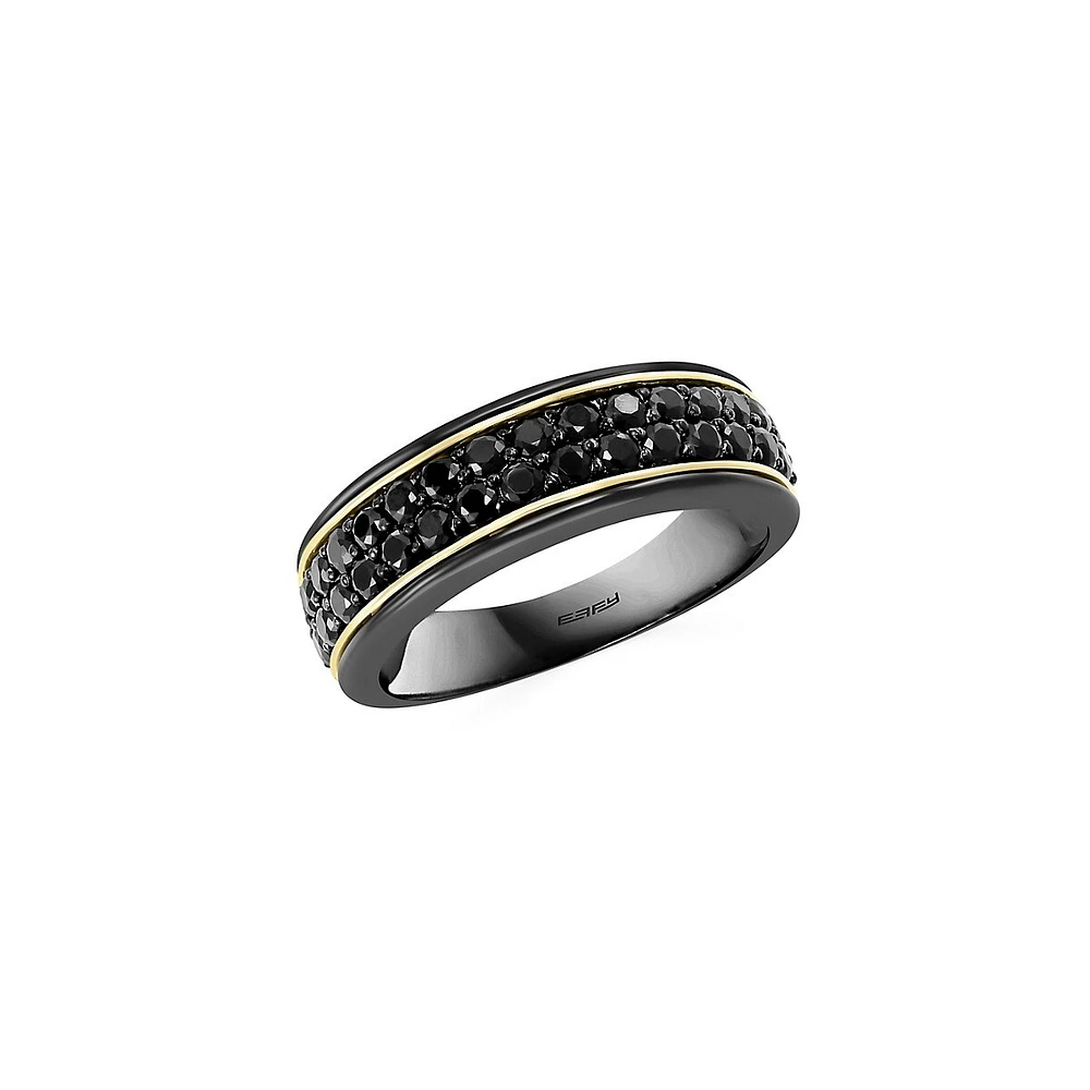 Men's 18K Yellow Gold, Sterling Silver, Black Rhodium and Black Spinel Ring