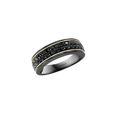 Men's 18K Yellow Gold, Sterling Silver, Black Rhodium and Black Spinel Ring