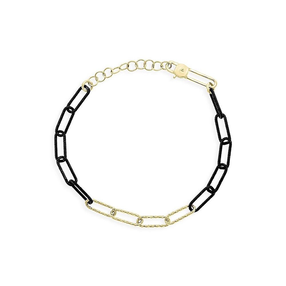 Men's 18K Yellow Gold & Black Chain Bracelet