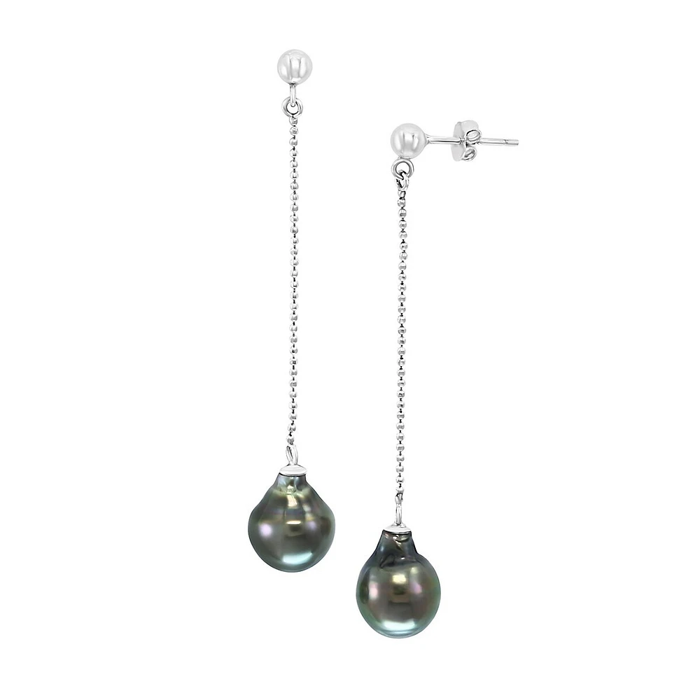 14K White Gold & 9MM Tahitian Pearl Drop Earrings