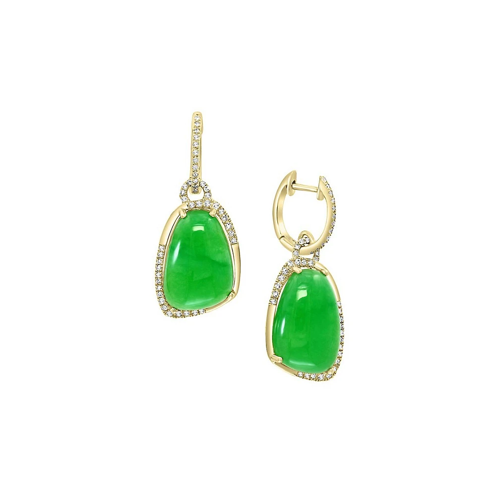 Pendants d'oreilles en or jaune 14 ct avec jade et diamant 0,39 ct PT