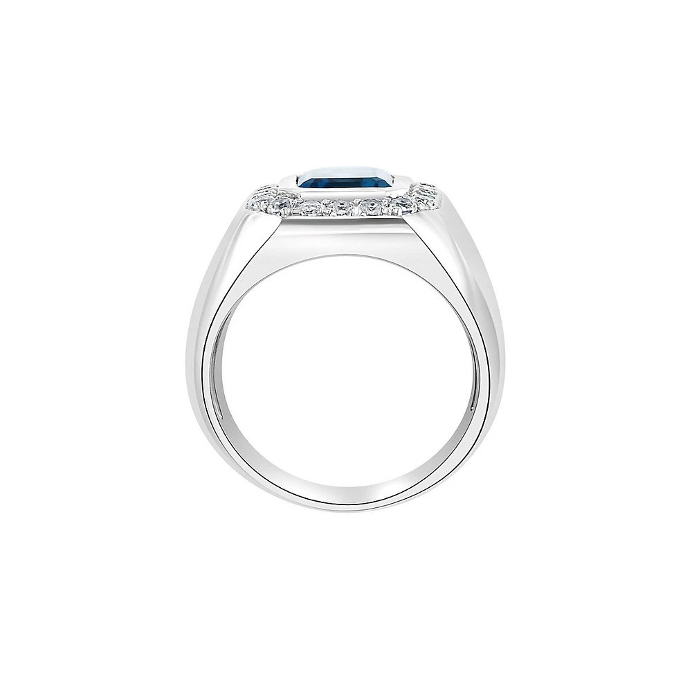 Men's Sterling Silver, London Blue Topaz & White Topaz Signet Ring