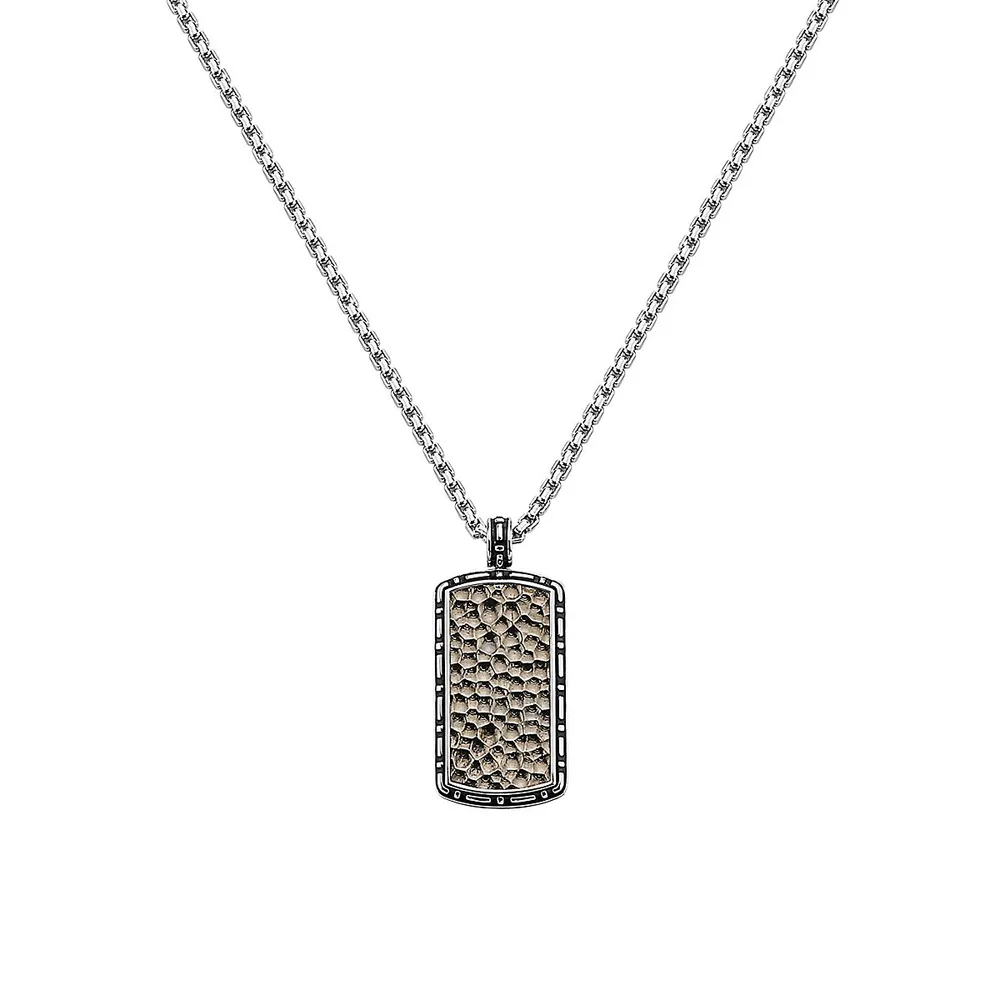 Sterling Silver Textured Dog Tag Pendant Necklace