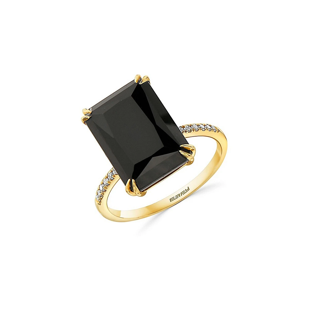 Bague en or jaune 14 ct avec diamants 0,05 ct PT et onyx