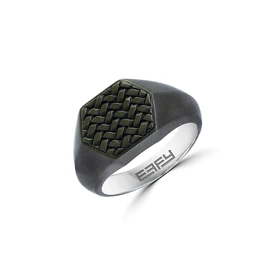 Men's Tonal Sterling Silver Basketweave Tonneau Ring