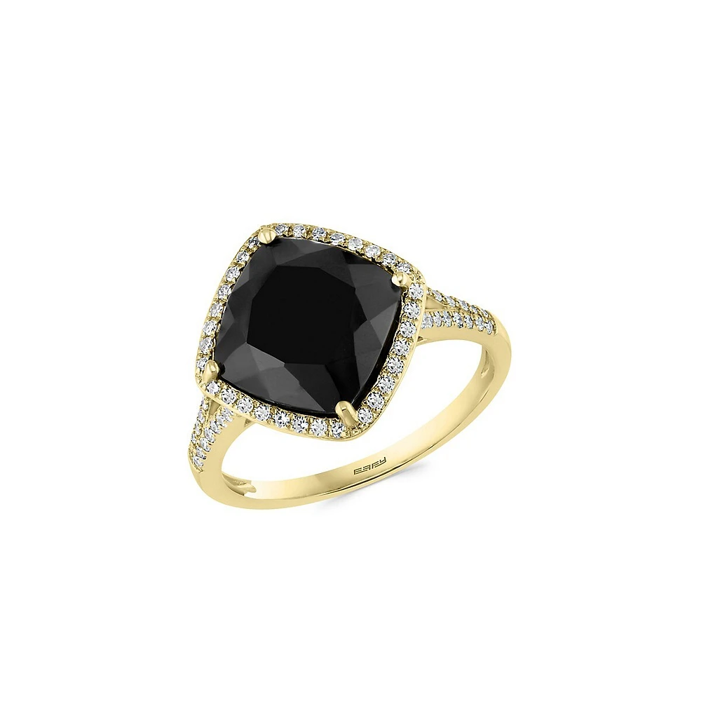 Bague en or jaune 14 ct avec diamants 0,23 ct PT et onyx