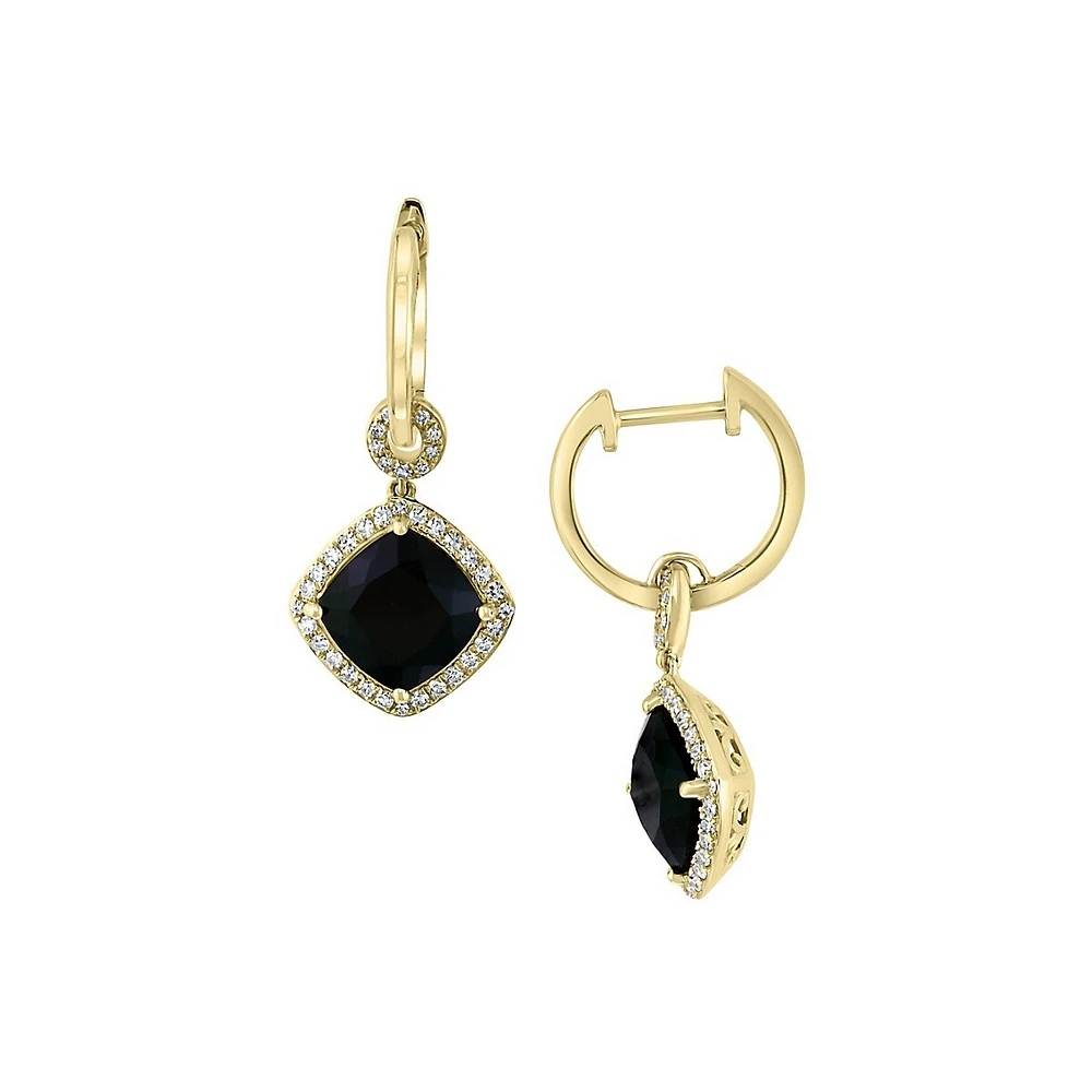 Boucles d'oreilles en or jaune 14 ct avec diamants 0,31 ct PT et onyx