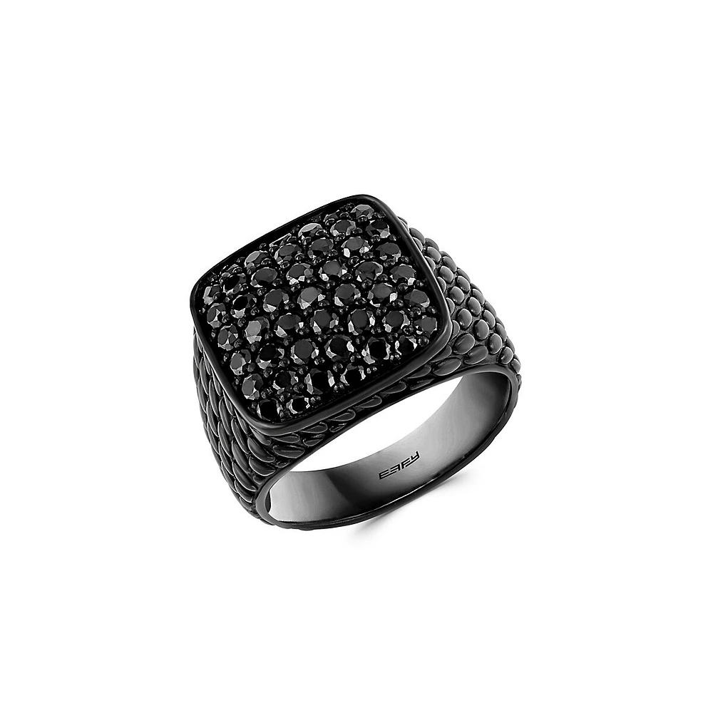 Chevalière noire en argent sterling rhodié noir et spinelle noir