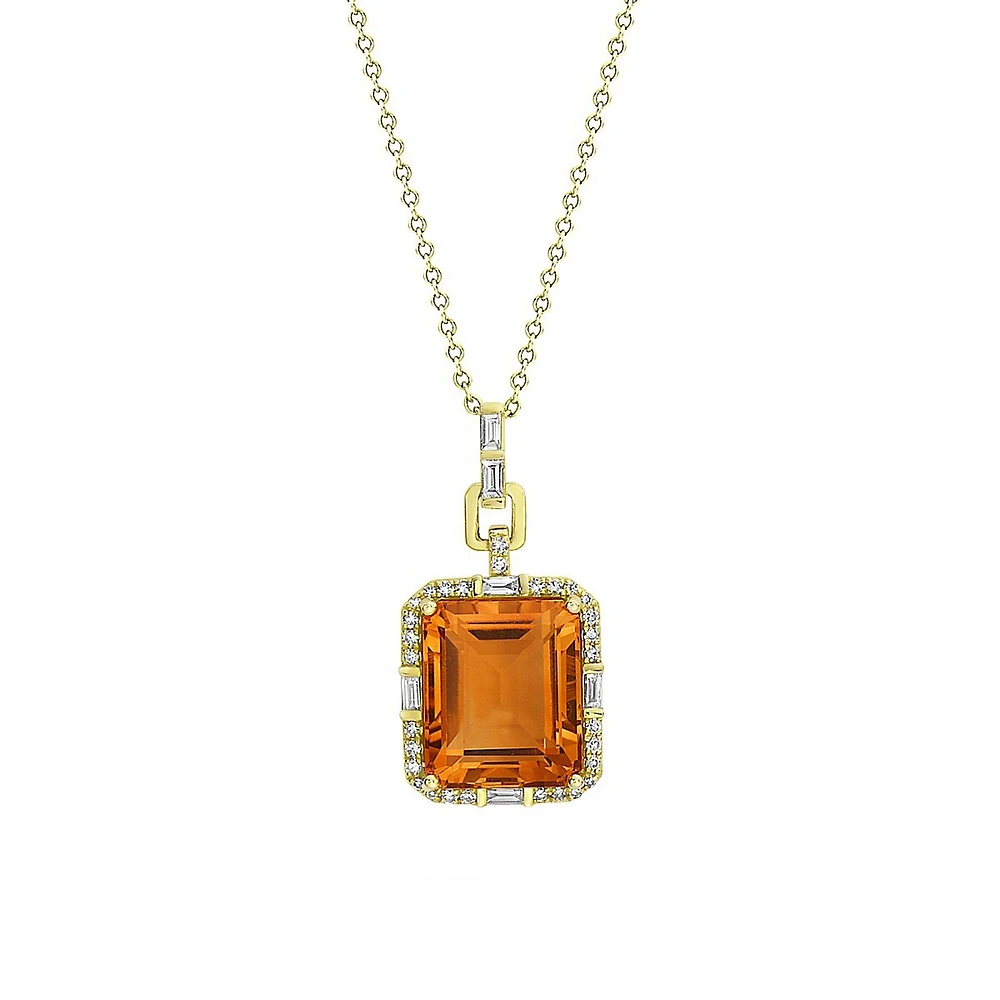 Collier avec pendentif en or jaune 14 carats, diamant de 0,26 ct et citrine Madera