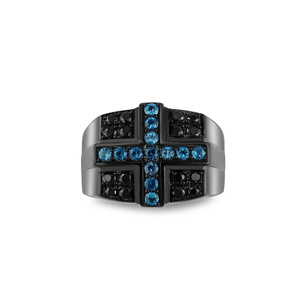 Sterling Silver London Blue Topaz & Black Spinel Ring