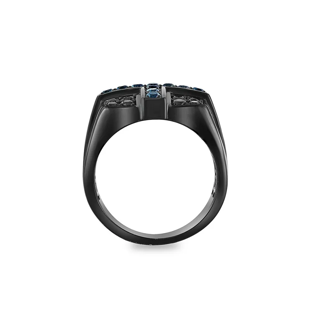 Sterling Silver London Blue Topaz & Black Spinel Ring