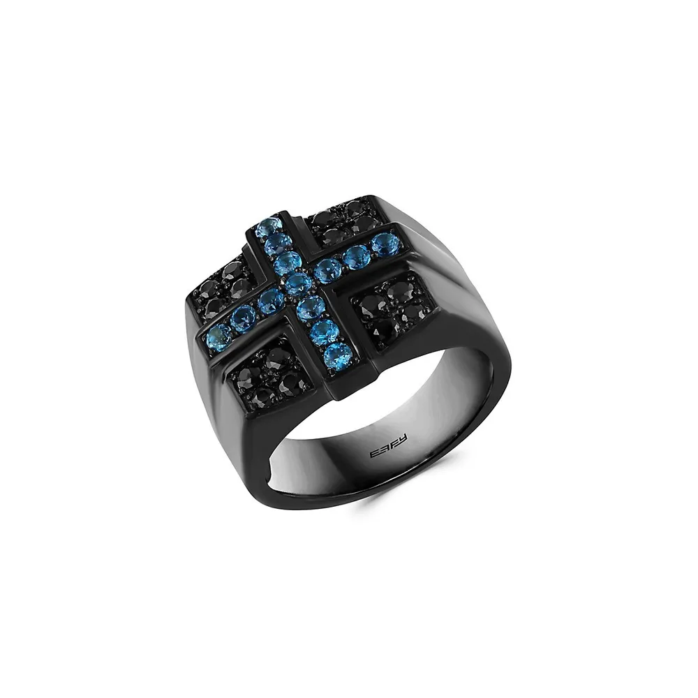 Sterling Silver London Blue Topaz & Black Spinel Ring