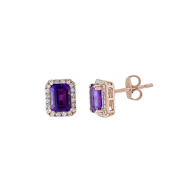 Boutons d'oreilles en or rose 14 ct avec améthystes et diamants de 0,25 ct (PT)