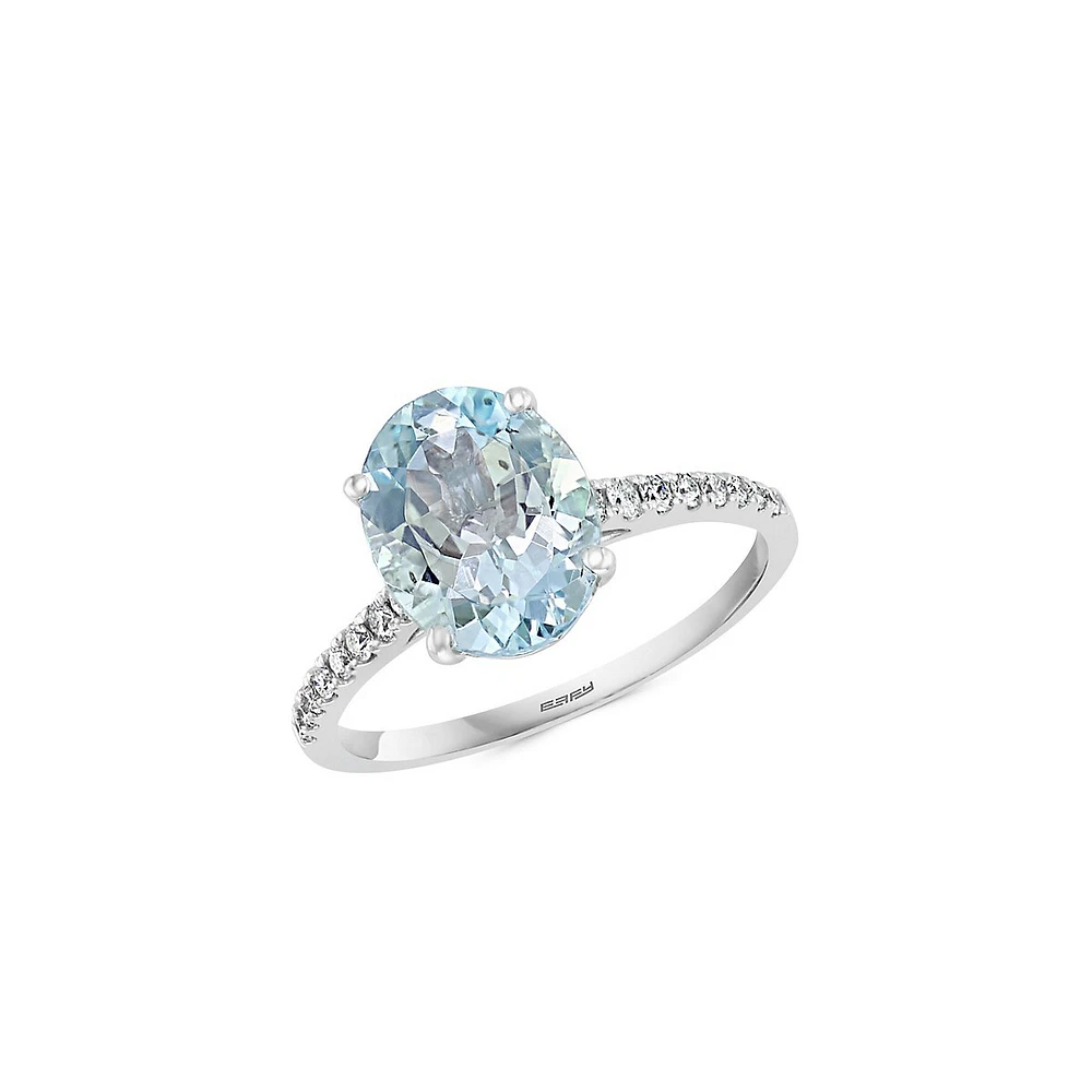 14K White Gold. Aquamarine & 0.17 CT. T.W. Diamond Ring