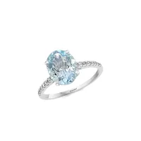 14K White Gold. Aquamarine & 0.17 CT. T.W. Diamond Ring