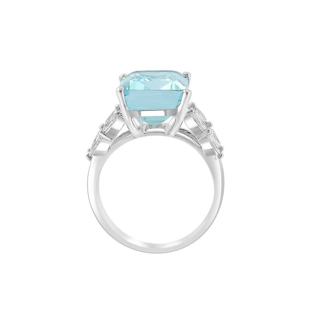 Bague en or blanc 14 ct avec aigue-marine et diamants de 0,51 ct (PT)