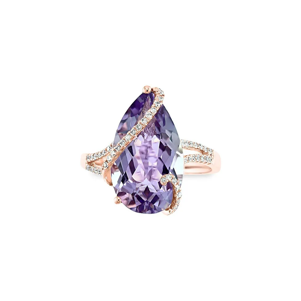 Bague en or rose 14 ct avec diamant 0,19 ct PT et améthyste rose Viola