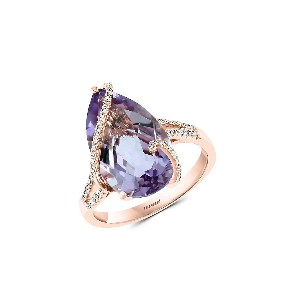 Bague en or rose 14 ct avec diamant 0,19 ct PT et améthyste rose Viola