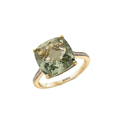 14K Yellow Gold, Green Amethyst & 0.11 CT. T.W Diamond Ring
