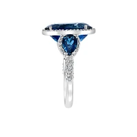 Bague en or blanc 14 carats, topaze bleue de Londres et diamant de 0,5 ct. TW