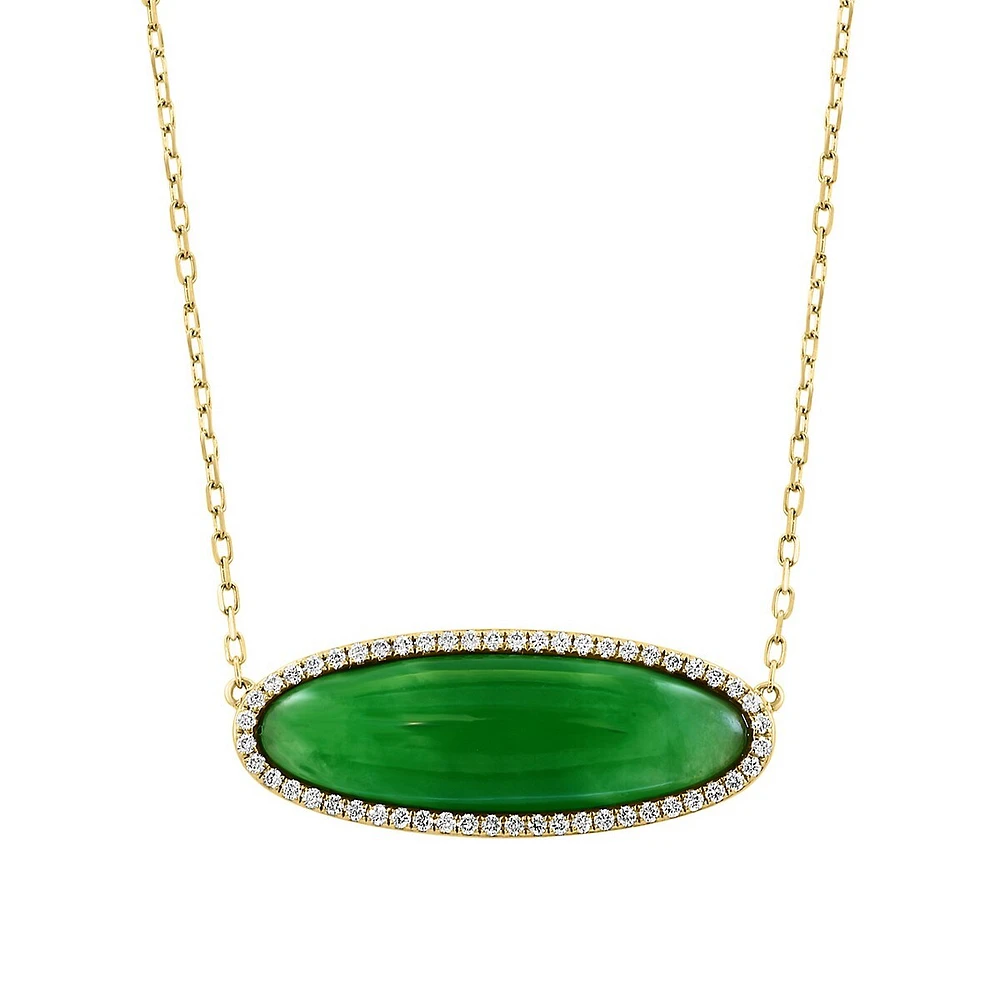 14K Yellow Gold, 0.2 CT. T.W. Diamond & Dyed Jade Bar Necklace