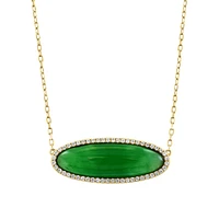 14K Yellow Gold, 0.2 CT. T.W. Diamond & Dyed Jade Bar Necklace