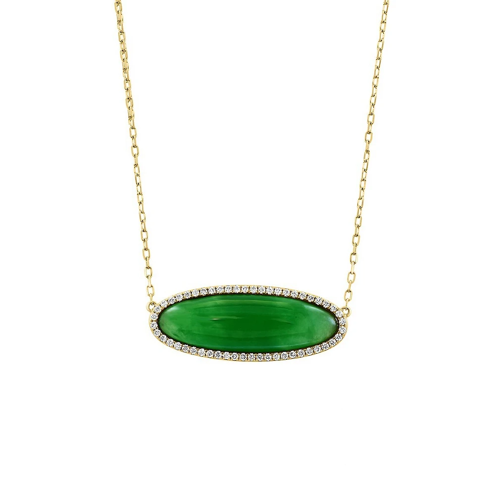 Collier en or jaune 14 carats, 0,2 ct. TW avec diamant et barre de jade teinté