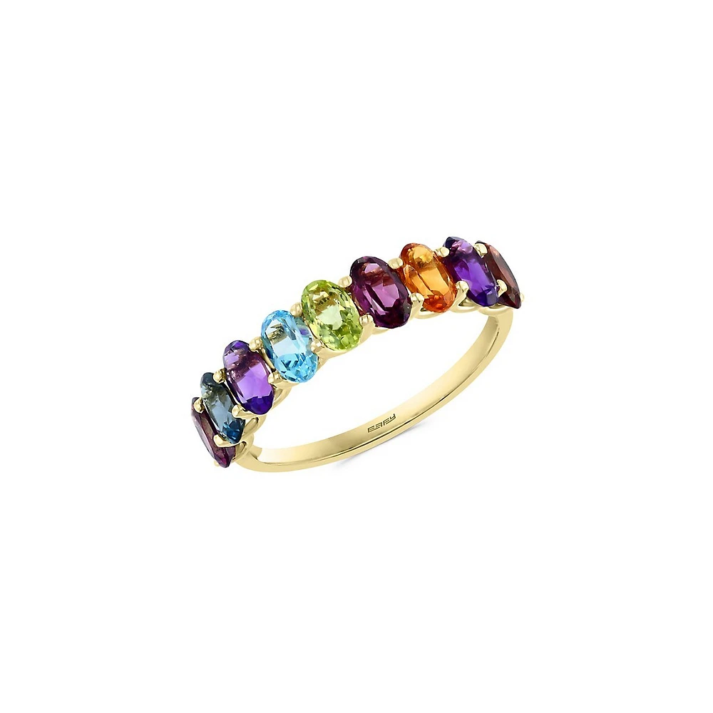 14K Yellow Gold & Multi-Stone Semi-Eternity Ring