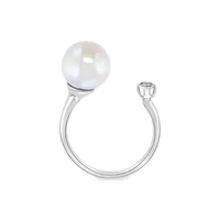 Sterling Silver, 8.5MM Freshwater Pearl & White Sapphire Open Ring