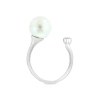 Sterling Silver, 8.5MM Freshwater Pearl & White Sapphire Open Ring