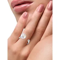 Bague ouverte en argent sterling avec perle d'eau douce de 8,5 mm et saphir blanc