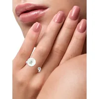 Bague ouverte en argent sterling avec perle d'eau douce de 8,5 mm et saphir blanc