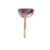 14K Rose Gold, 0.12 CT. T.W. Diamond, & Teardrop Amethyst Ring