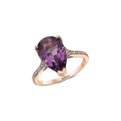 14K Rose Gold, 0.12 CT. T.W. Diamond, & Teardrop Amethyst Ring