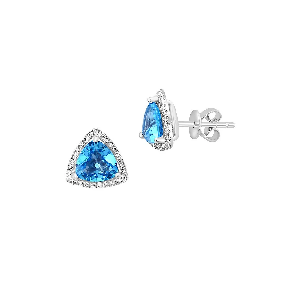 Boutons d'oreilles en or blanc 14 ct avec topaze bleue et diamants de 0,21 ct (PT)