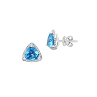 Boutons d'oreilles en or blanc 14 ct avec topaze bleue et diamants de 0,21 ct (PT)